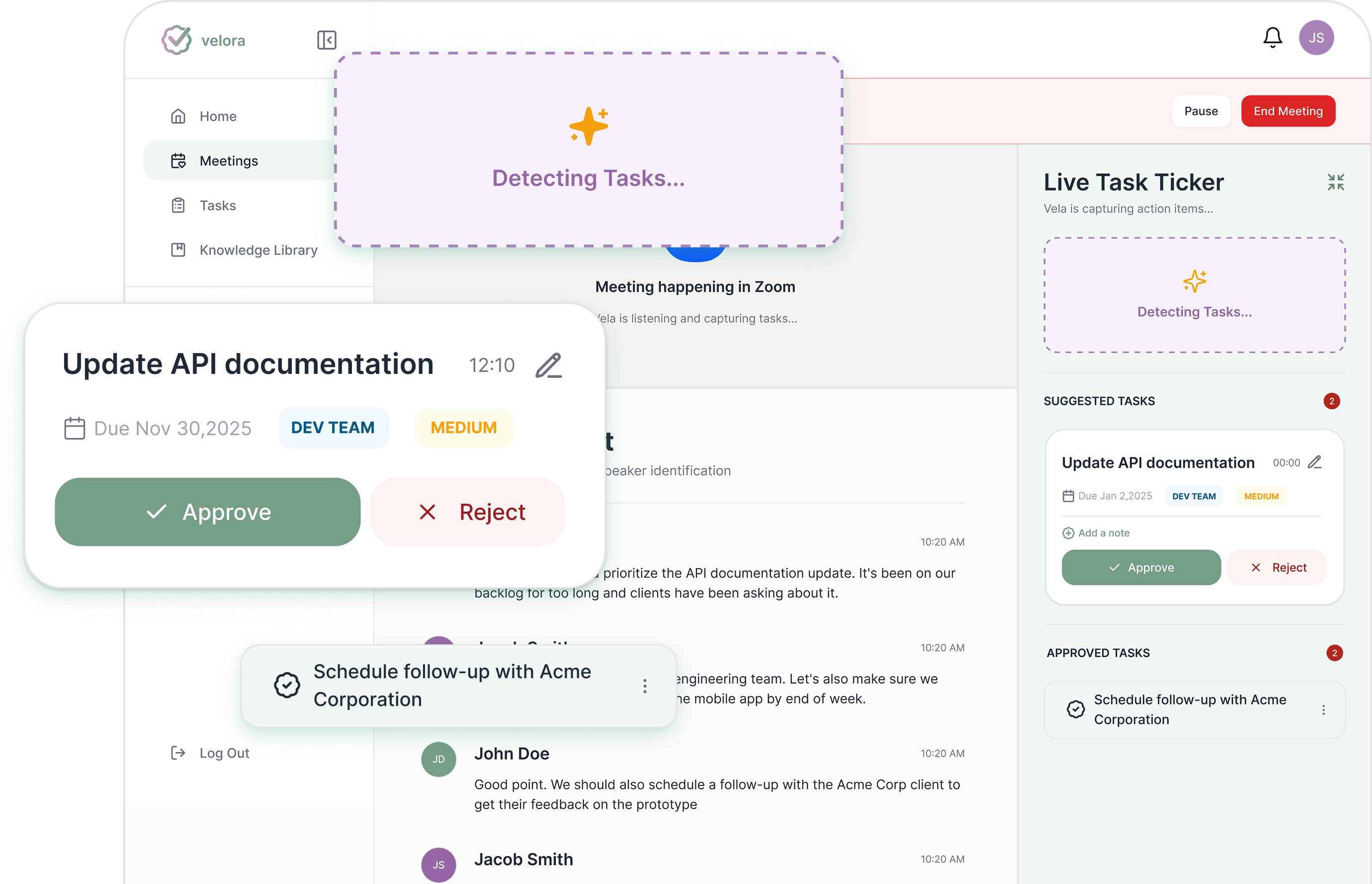 Live Task Detection mockup